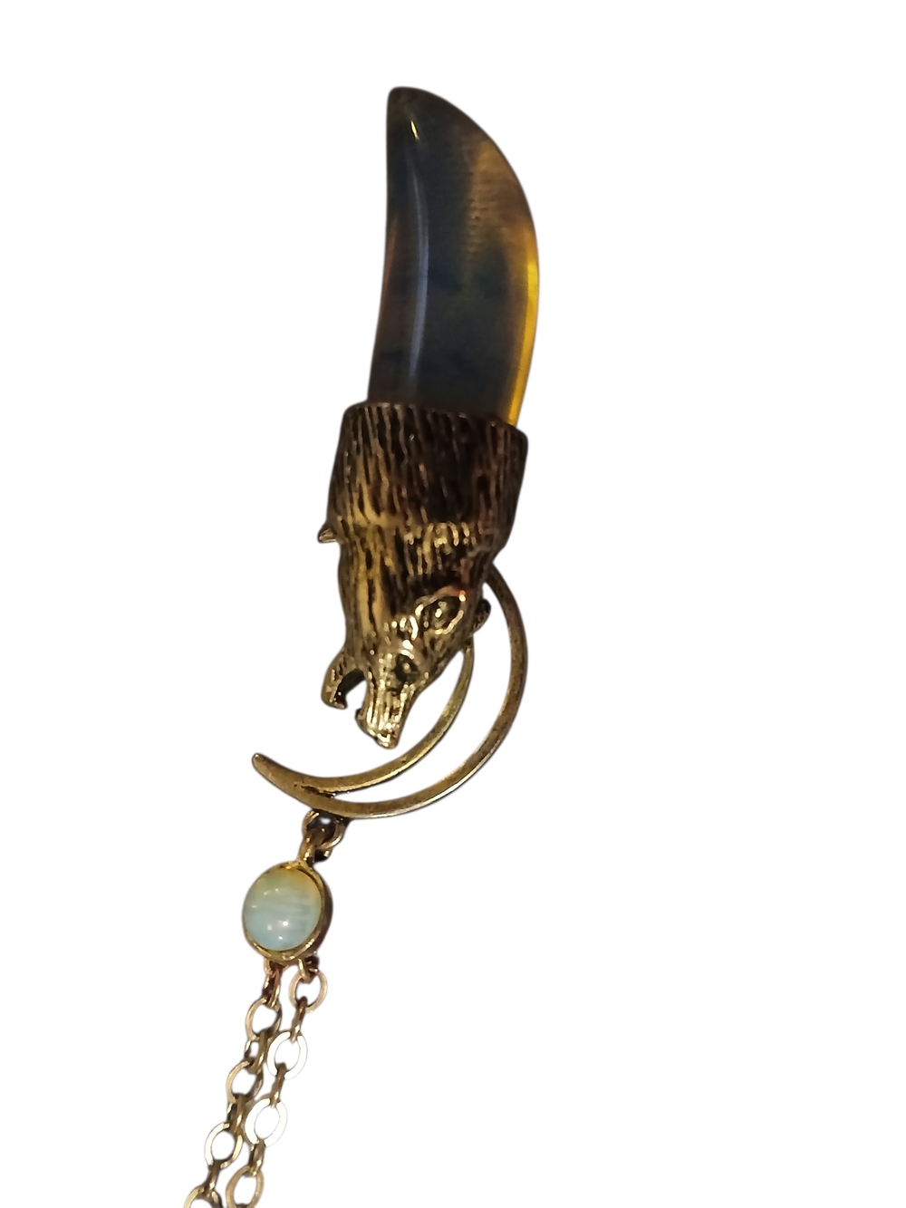 Wolf Crescent Moon Necklace with Blue Opal Pendant - Picture 7 of 10